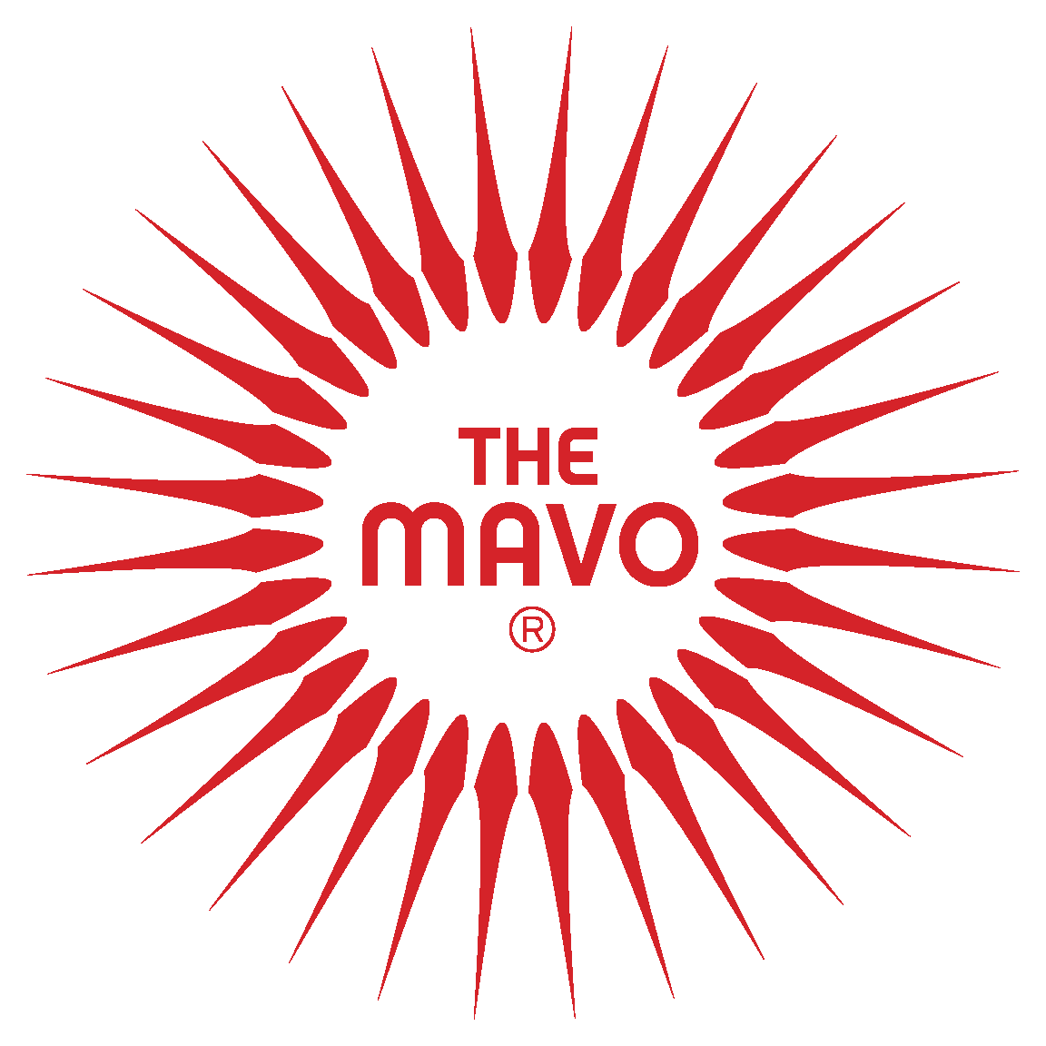 The Mavo one color logo (type and burst) in red.